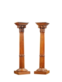 1890年制 橡木高浮雕藤叶饰罗马柱一对