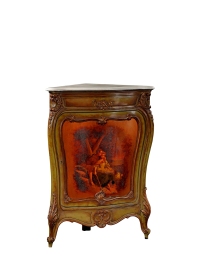 1880年制 路易十五风格马丁漆画桃花心木三角柜