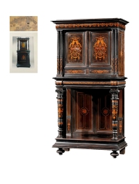 1860年制 法國黑檀木細木鑲嵌神話人物飾雙柱立櫃