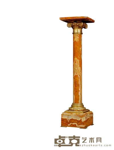 十九世纪制 铜鎏金镶嵌卷叶纹饰花理石底座 高：108cm 台面：28×28cm