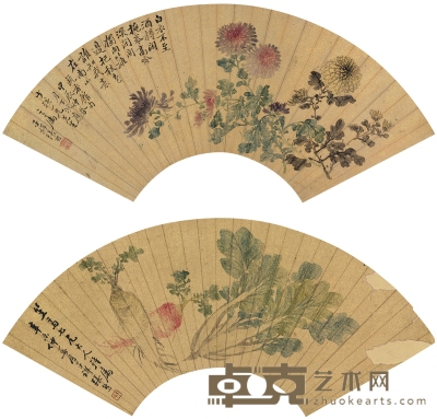 张 熊  秋菊图·和蔬图 52.5×18cm 52.5×18cm