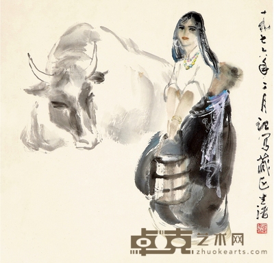 李世南 藏女牧牛图 37×38cm