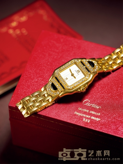 卡地亚（Cartier）18K金镶钻机械表（约1980年） 表内径约44.5mm，表盘尺寸约14×14mm
