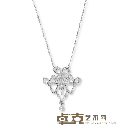 爱德华时期 钻石珍珠胸针吊坠两用（约1841年-1910年） 项链长约44cm