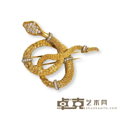 金镶钻石蛇王胸针（约1910年） 57×51mm