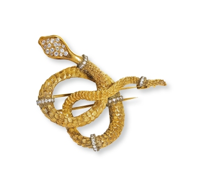 金镶钻石蛇王胸针（约1910年）