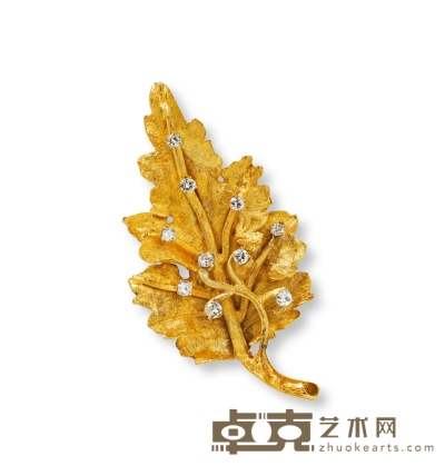 “秋叶”金镶钻石胸针（约1950年） 87×35.5mm