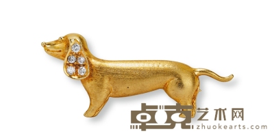 “腊肠犬”18K金胸针 37×16mm