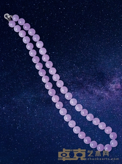 46颗冰紫翡翠珠串 翡翠珠最小直径约13mm，最大的约14.5mm