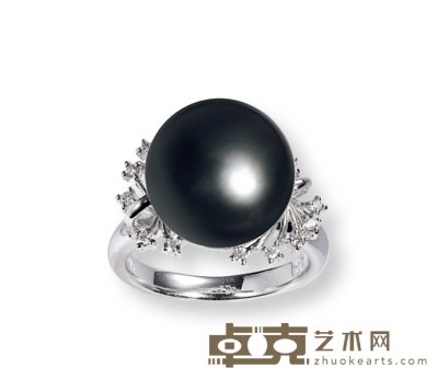13.5mm黑珍珠戒指 戒圈13