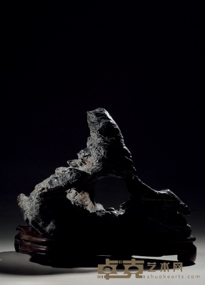 清·灵璧石“锁雾”供石摆件 带座高：35.2cm 带座长：44.8cm