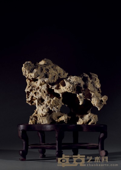 清·黄太湖石供石摆件 带座高：46.5cm 带座长：40cm