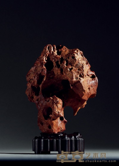 清·红太湖石供石摆件 带座高：40cm 座长：17cm