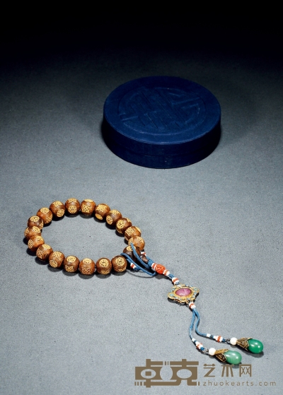 清·沉香镶金珠寿字纹十八子持珠 珠径：1.2cm 总重：77g