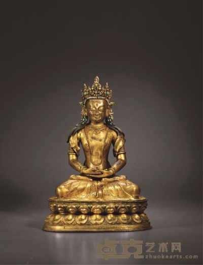 17世纪·铜鎏金无量寿佛坐像 高：36cm