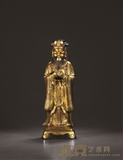 明·铜鎏金文官立像 高：39cm