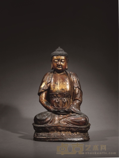 明·铜漆金阿弥陀佛坐像 高：56cm