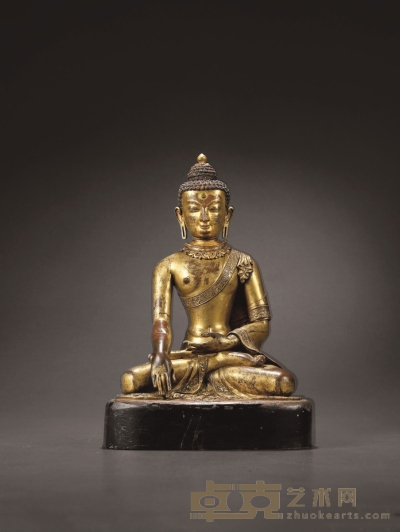 15－16世纪·尼泊尔马拉王朝铜鎏金释迦坐像 佛高：31cm