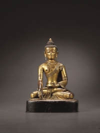 15－16世纪·尼泊尔马拉王朝铜鎏金释迦坐像