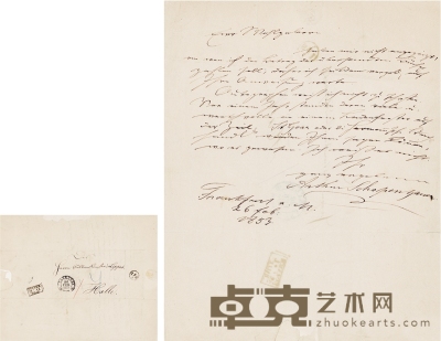 叔本华  致古籍拍卖商有关签名本收藏等的信札 26.5×21.5cm  