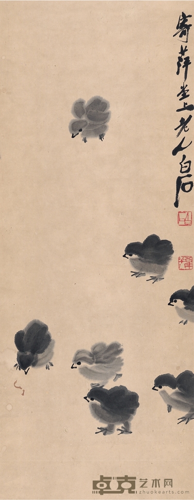 齐白石 雏鸡图 81.5×32cm