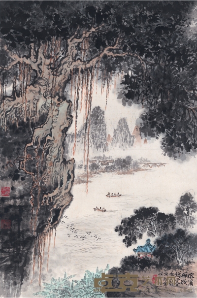 钱松嵒  榕溪棹歌图 68.5×45.5cm 