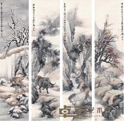 柳 滨  四季山水图 136×33cm×4   