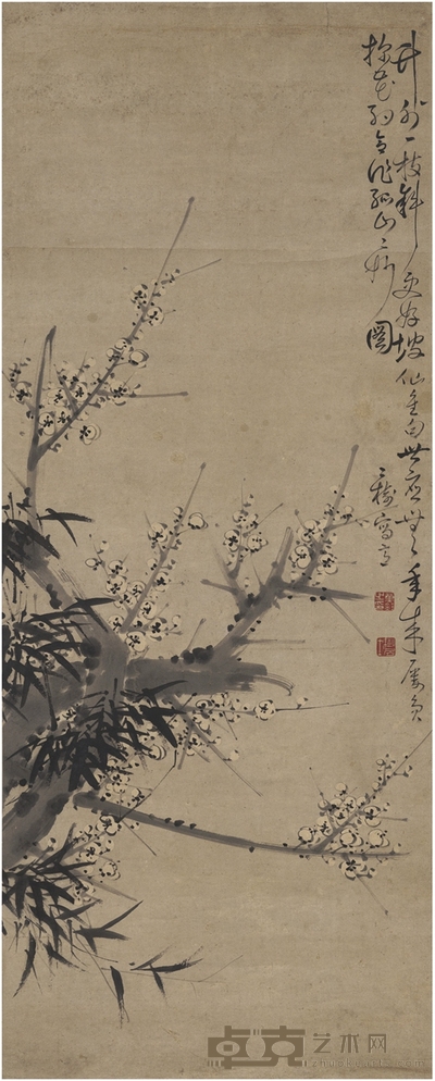 童二树 梅竹图 105×42cm
