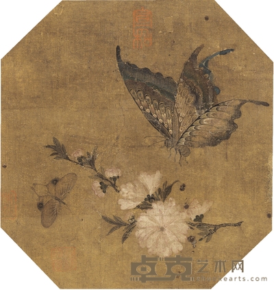 佚 名 桃花蝴蝶图 22×20.5cm