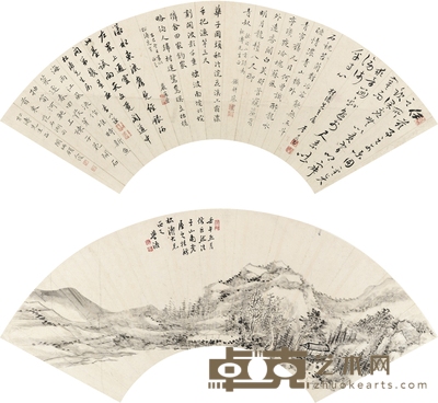 王学浩 、蔡 云 、严宪曾 等 书画扇页 50.5×16cm 53×16.5cm