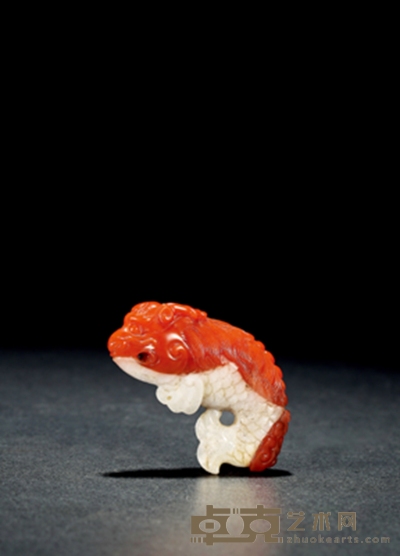 清·南红玛瑙雕鱼化龙挂件 长：7cm 宽：4.5cm