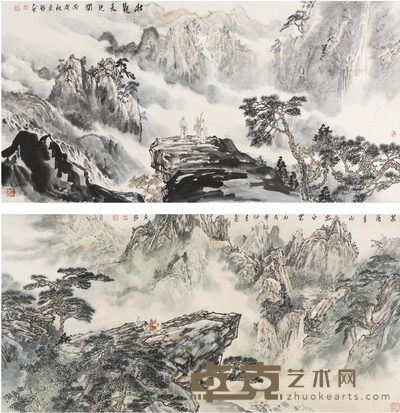 周友好  壮观天地图·泉出青云图 136×68cm×2