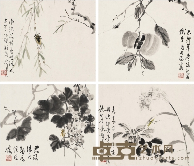 潘君诺  为胡铁生作 花卉四帧 34.5×30cm×4