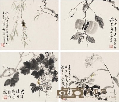 潘君诺 为胡铁生作 花卉四帧 34.5×30cm×4