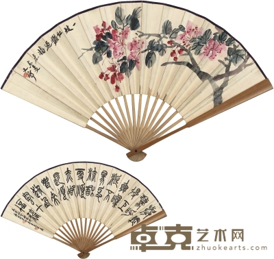 吴东迈  花卉·书法 49×18cm 