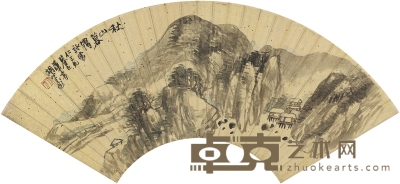 胡公寿  秋山暮霭图 52.5×18cm