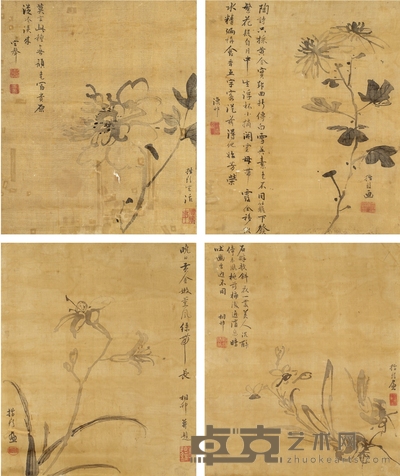 杜宫声 花卉四帧 38×32cm×4