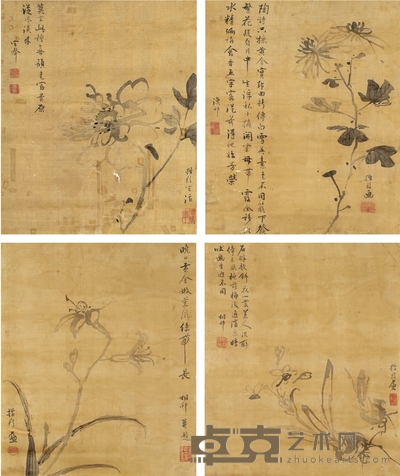 杜宫声  花卉四帧 38×32cm×4 