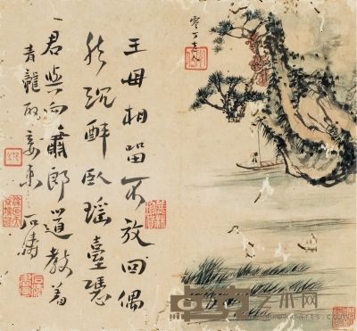 石 涛  松崖泊舟图 28.5×26cm