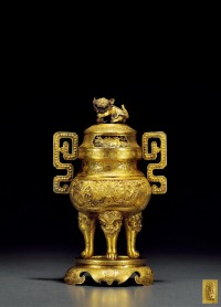 清中期·宝成款铜鎏金龙纹兽钮薰炉