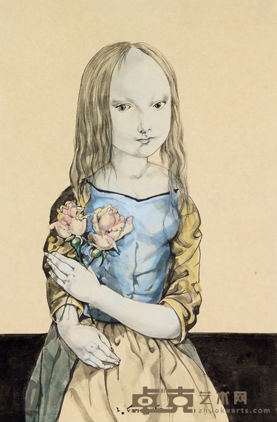 藤田嗣治 捧花少女 35×23cm