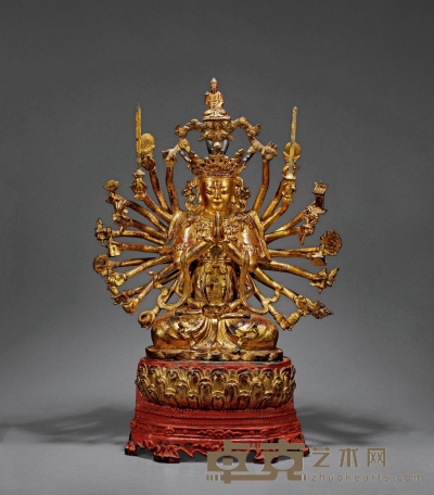 明·铜漆金准提菩萨坐像 高：80cm