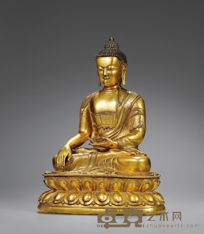 清乾隆·铜鎏金释迦坐像 高：34.5cm