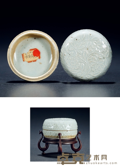 元·影青花卉纹香盒 带座高:7cm 高:3.5cm 直径:6.5cm