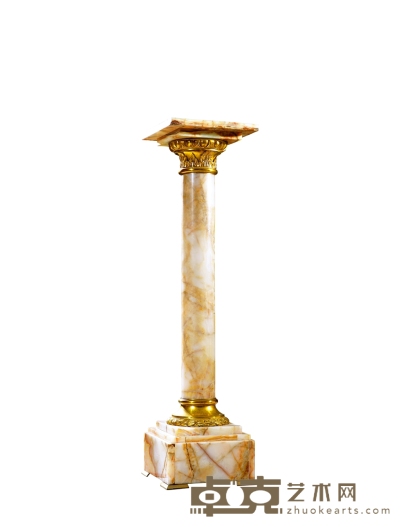 十九世纪制 铜鎏金花叶饰理石底座 高：104.5cm 台面：27×27cm