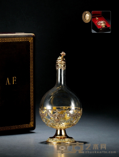 十九世纪制 奥迪欧（Odiot）银鎏金水晶酒壶 长：14cm 宽：9cm 高：29cm
重量：约834g（含水晶）