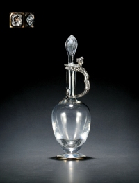 1870年制 奥迪欧（Odiot）纯银美人鱼水晶酒壶