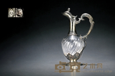 1890年制 亨利·苏夫洛（Henri Soufflot）纯银雕花水晶酒壶 高：29cm 重量：约835g