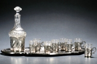十九世纪制 银质水晶酒具十件套组