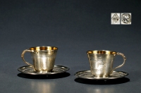 1910年制 纯银鎏金意式咖啡杯一对